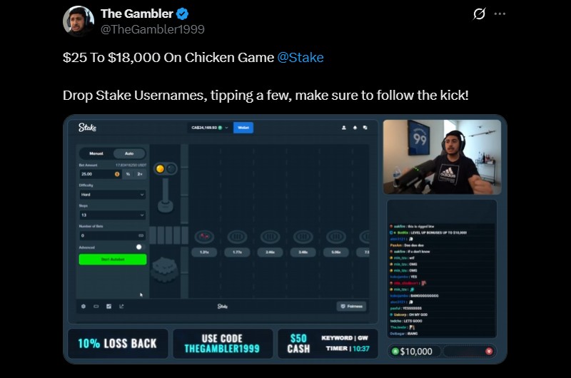 Twitter TheGambler1999 Stake Chicken Win